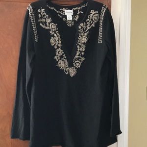Chico's Black Embroidered Tunic Top